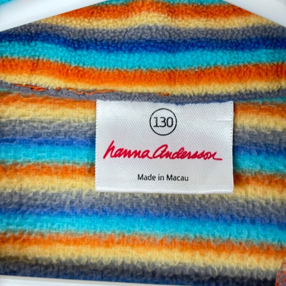 Hanna Andersson 1/4 Zip Fleece Pullover Boys 8 / 130 Orange Blue Stripe Pockets - Picture 5 of 10